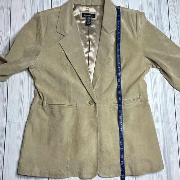 90s Vintage Suede Leather Blazer Jacket Light Tan Neutral Denim & Co Large - Picture 7 of 9